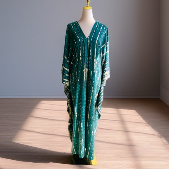 0140/ Green Long Kaftan, Tie dyed, Kaftan , Simple Dress - Picture 1 of 12